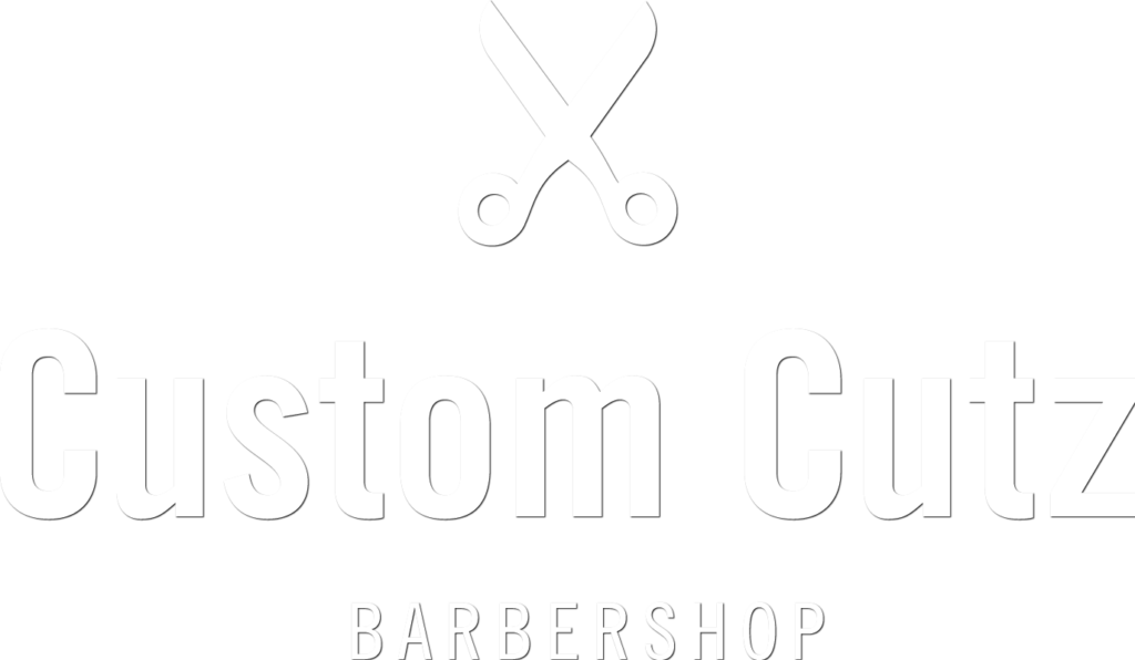 Custom Cutz barbershop logo white with dropshadow